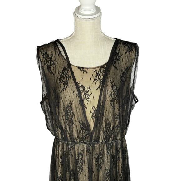 Vintage Pinky Sheer Lace Midi Dress Size XL Black Whimsygoth Fairy Grunge Y2K - Picture 3 of 9